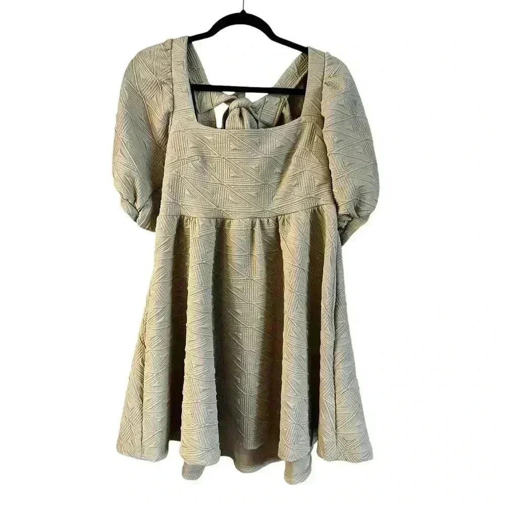 Free People Violet Mini Dress Cream Puff Sleeves Babydoll Size Small Back Tie